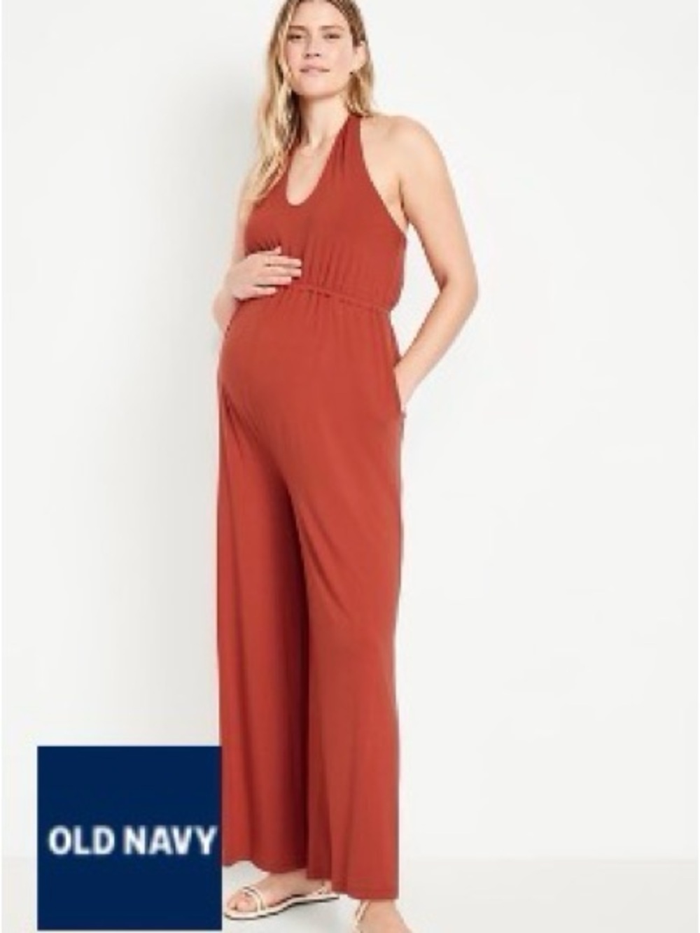 NWOT Old Navy Rust Halter Maternity Wide-Leg Jumpsuit